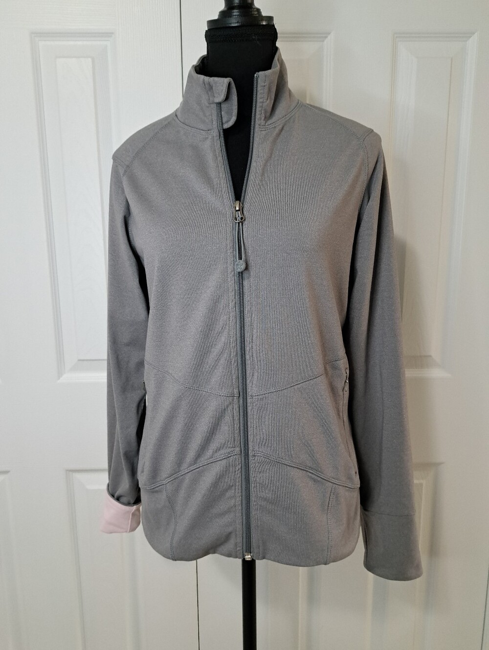 Tuff Athletics Full-Zip Jacket Womens Size Medium Grey Pink Casual Activewear